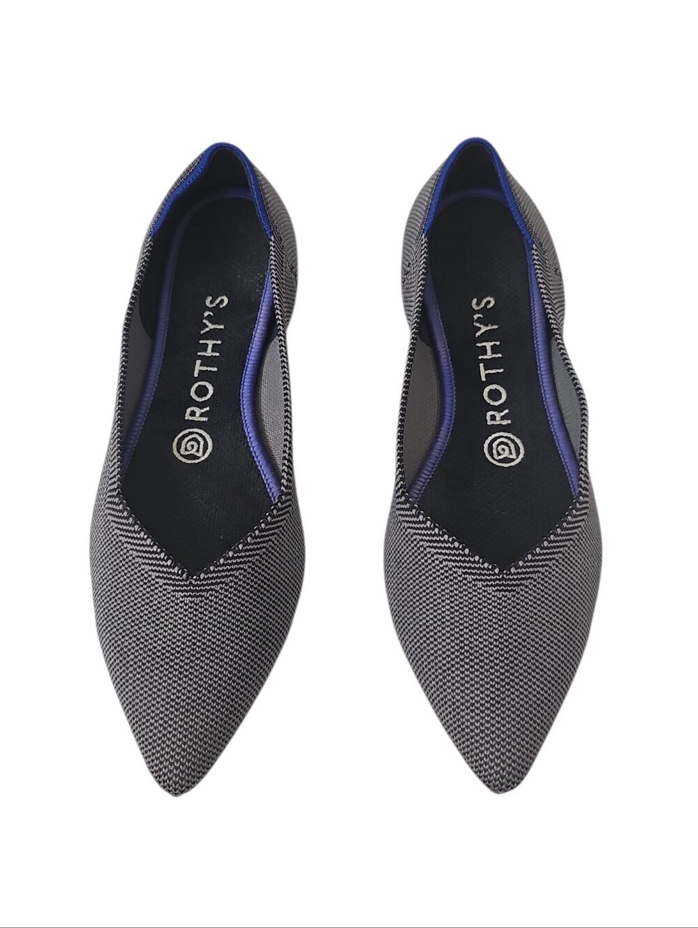 Rothy's Pointed Toe Knit Ballet Flats Shoe Gray Birdseye Slip On New - Picture 2 of 5